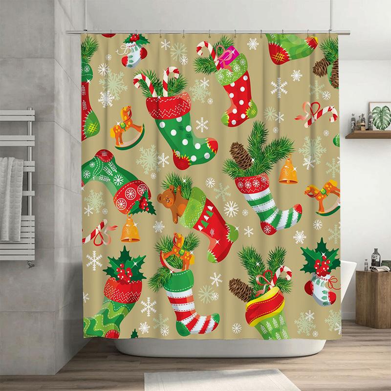

TU Christmas Shower Curtain Festive Holiday Decor Farmhouse Xmas Bathroom Fabric Backdrop Waterproof Cute Design 90x180cm35x71in