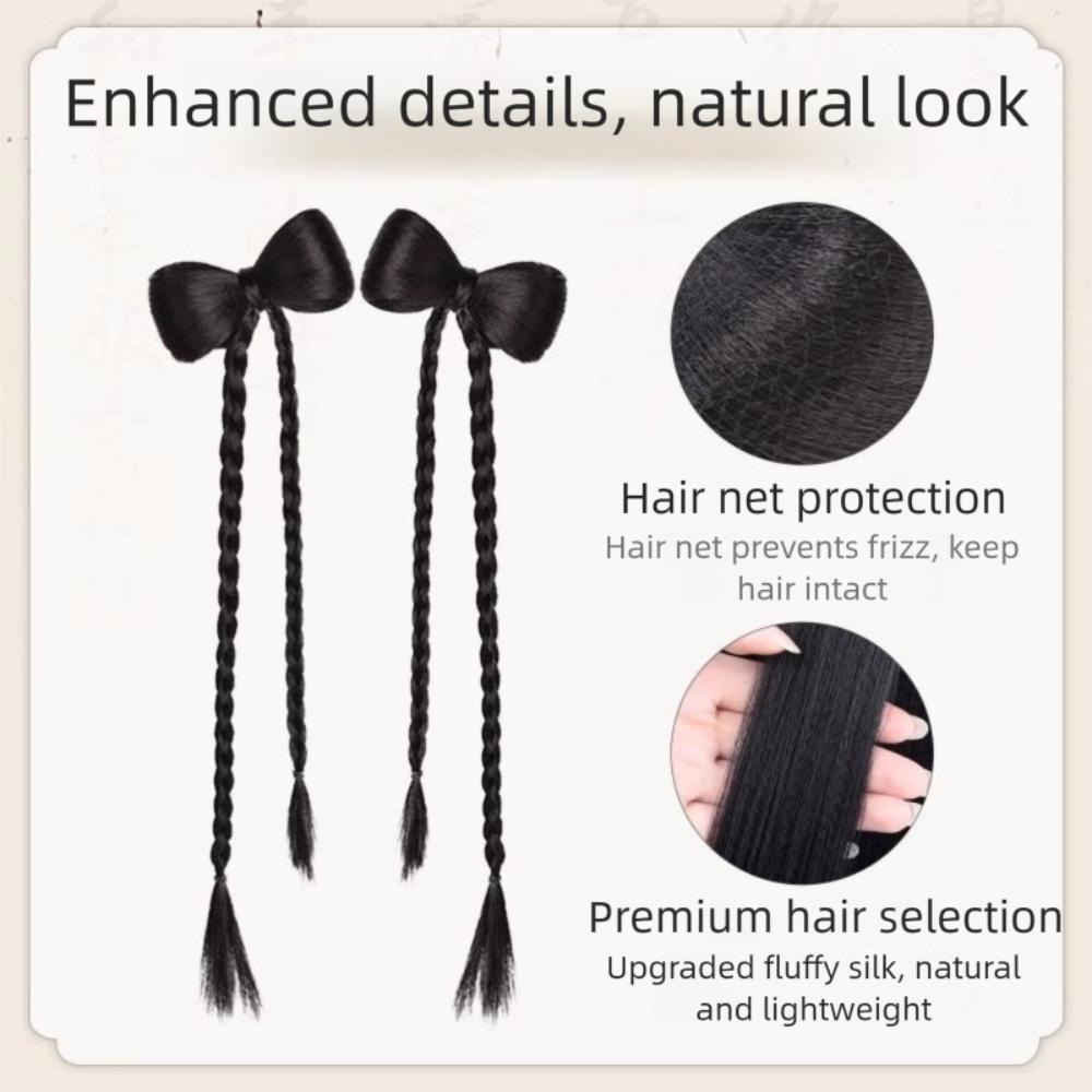 2pcs Hair Bands Pony Tail Hairpiece Fake Braids Twist Braid Wig Children Bowknot Ponytail Girls