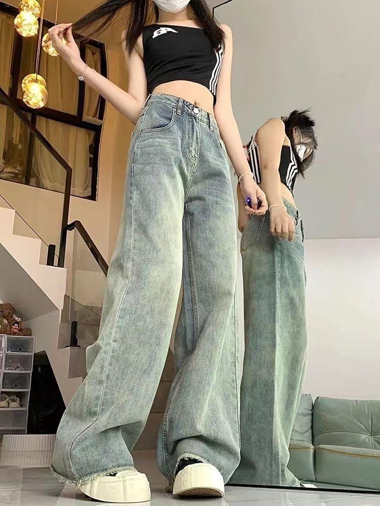 90s Vintage Baggy Blue Jeans Women Y2k Harajuku High Waist Denim Trousers Female Retro Fashion Sense Aesthetic Wide Pants Casual
