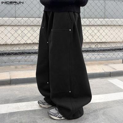 Autumn Winter Men Elastic Waist Casual Long Baggy Pants Trousers