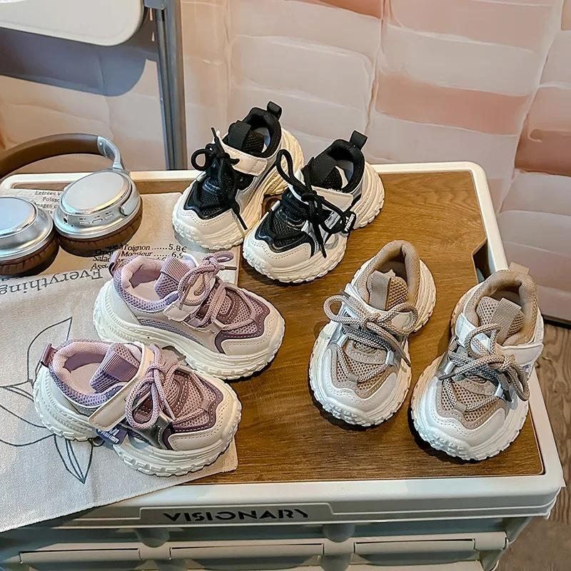 Students Sports Shoes Thick Soft Sole Children Running Shoes Mesh Breathable 2025 New Fashion Kids Sneakers Handsome Trendy