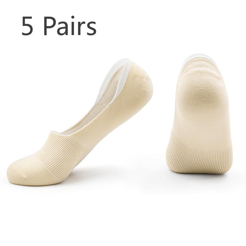 

5 пар летних тонких неглубоких носков-лодочек для мужчин и женщин с нескользящей подошвой и каблуком-невидимкой 39-42 бежевый
