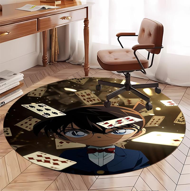 Detektiv Conan Muster Runder Teppich, Innen-/Außenmatte, für Picknick, Spielzimmer, Schlafzimmer, Büro, Wohnzimmer, Heimdeko Teppich, Geburtstagsgeschenk