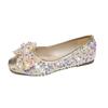 Women's Fashion Mary Jane Shoes Fall New Square Head Light Cut Sequin Butterfly-knot Soft Soled Flats