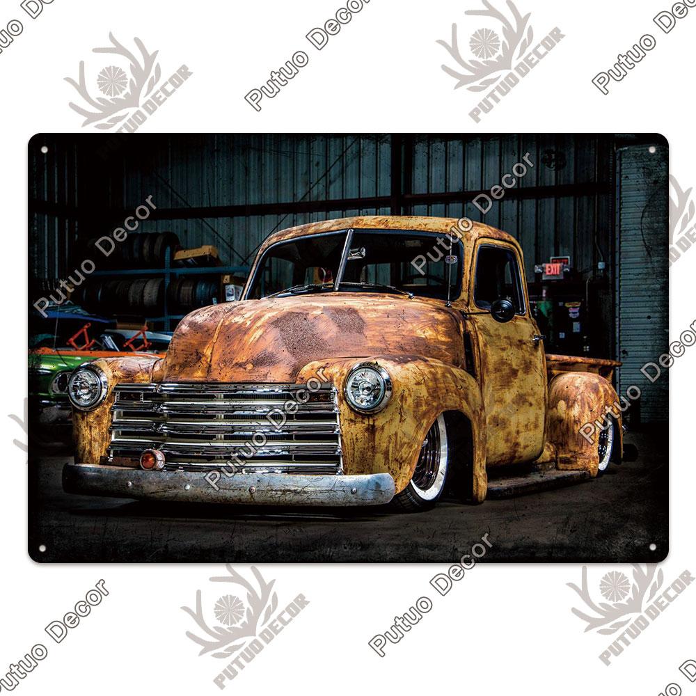 Putuo Decor Classic Cars Retro Plaque Metal Plate Vintage Tin Sign for Garage Man Cave Home Wall Art Decoration Car Posters