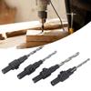 4PCs Countersink Drill Bit Conical Round Valve Rod Wrench Hand Tool Woodworking Accessory