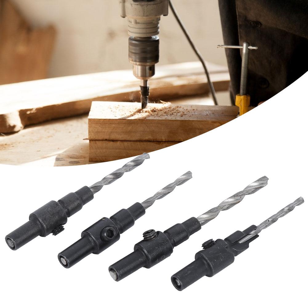 4PCs Countersink Drill Bit Conical Round Valve Rod Wrench Hand Tool Woodworking Accessory
