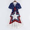 Women's Casual V Neck Short Sleeve Dress Independence Day Print Floral Pattern Knee Length Summer Dress