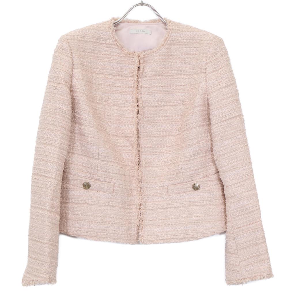EPOCA [Good condition/22 year old] M5E03-301 Fancy tweed collarless Jacket 40 pinkUsed