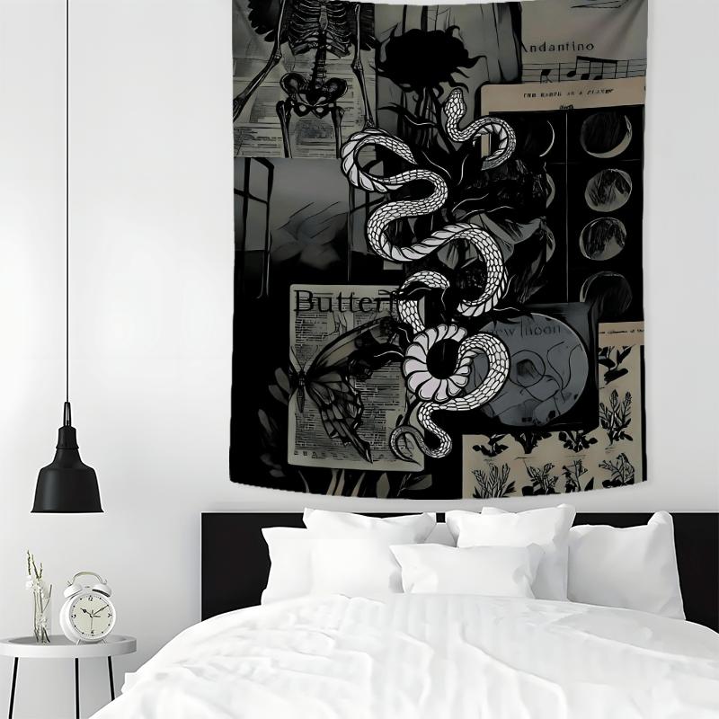Dark Artistic Tapestry with Snake Bone and Butterfly Wing Craftsmanship Unique Living Room Studio Bohemian Home Decor