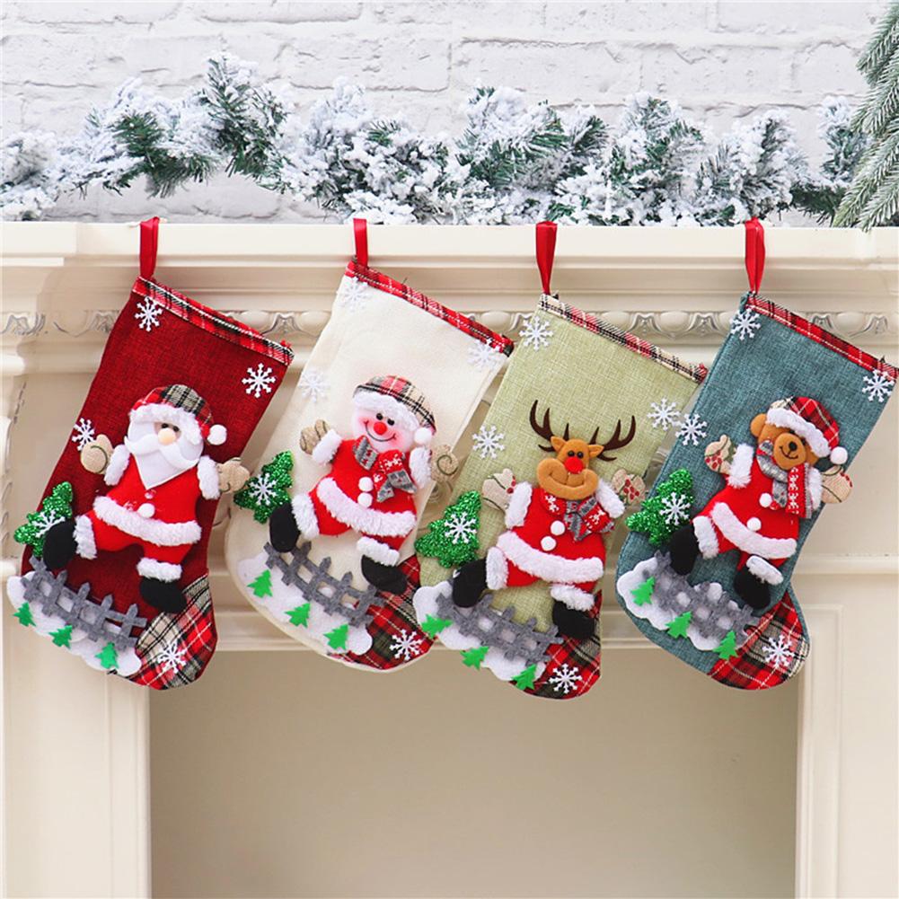 Christmas Stockings Xmas Ornament Christmas Sock 3D Pattern Santa Snowman Bear Hanging Xmas Tree Decoration Candy Gift Bags