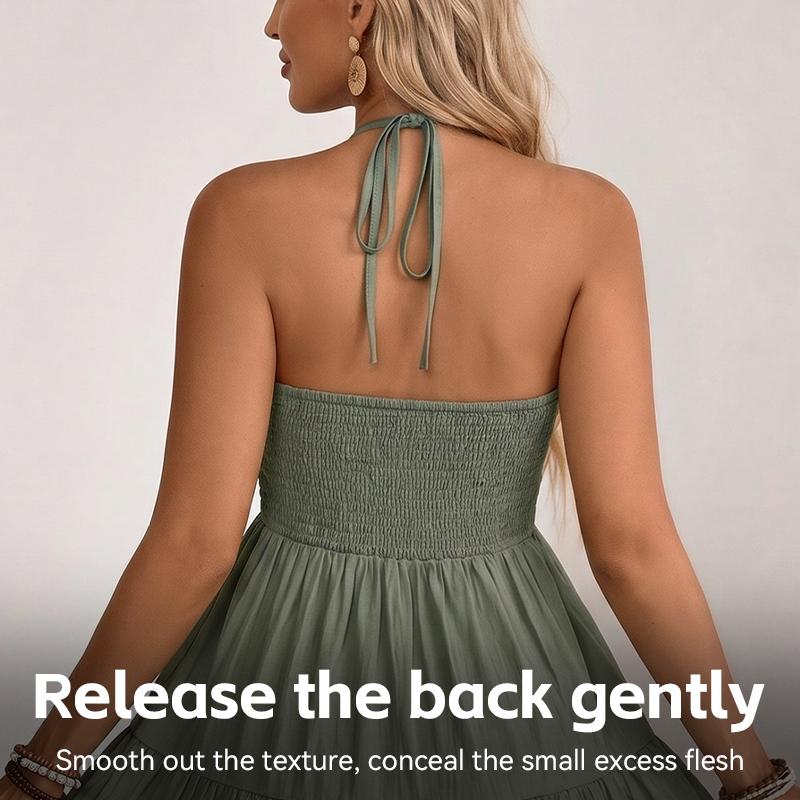 Women's Halter Neck Backless Maxi Dress Ruched Loose Solid Color Summer Vacation Dress