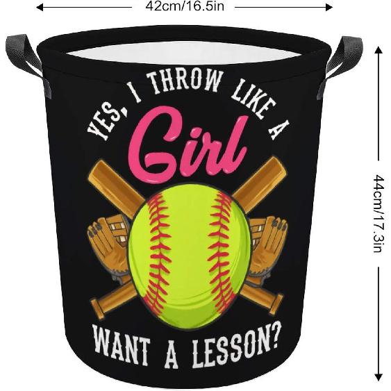 Yes I Throw Like A Girl Want A Lesson Softball Cool Laundry Basket Hamper Bag Dirty Clothes Storage Bin Waterproof Foldable Collapsible Toy Organizer