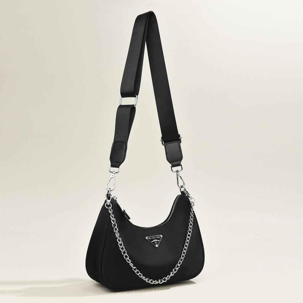 Classic Black Chain Bag For Women Stylish Hobo Shoulder Handbag With Waterproof Nylon