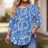 Women's Fashionable Casual Floral Print Plus Size Three-Quarter Sleeve Round Neck Top With Curved.