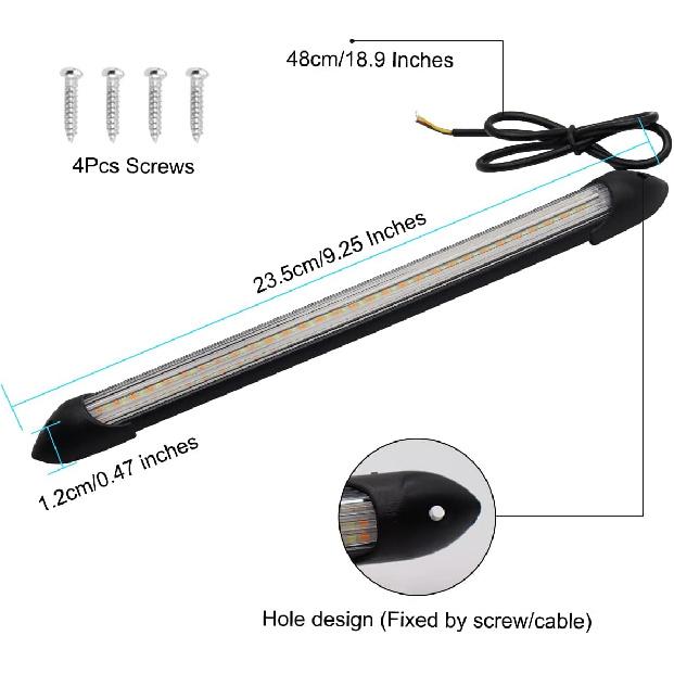 Exterior Car LED Lights, 2Pcs Flexible Daytime Running Light Strip Waterproof Auto Headlight Sequential White Turn Signal Yellow Led Light, 13.6