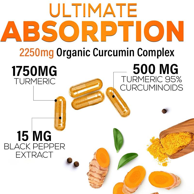 Integratore Alimentare Complesso di Curcumina Biologica, Con Zenzero, Estratto di Pepe Nero