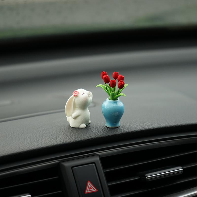 Sunflower Mini Car Decor Ceramic Vase Premium Dashboard Ornament Handmade Clay Art