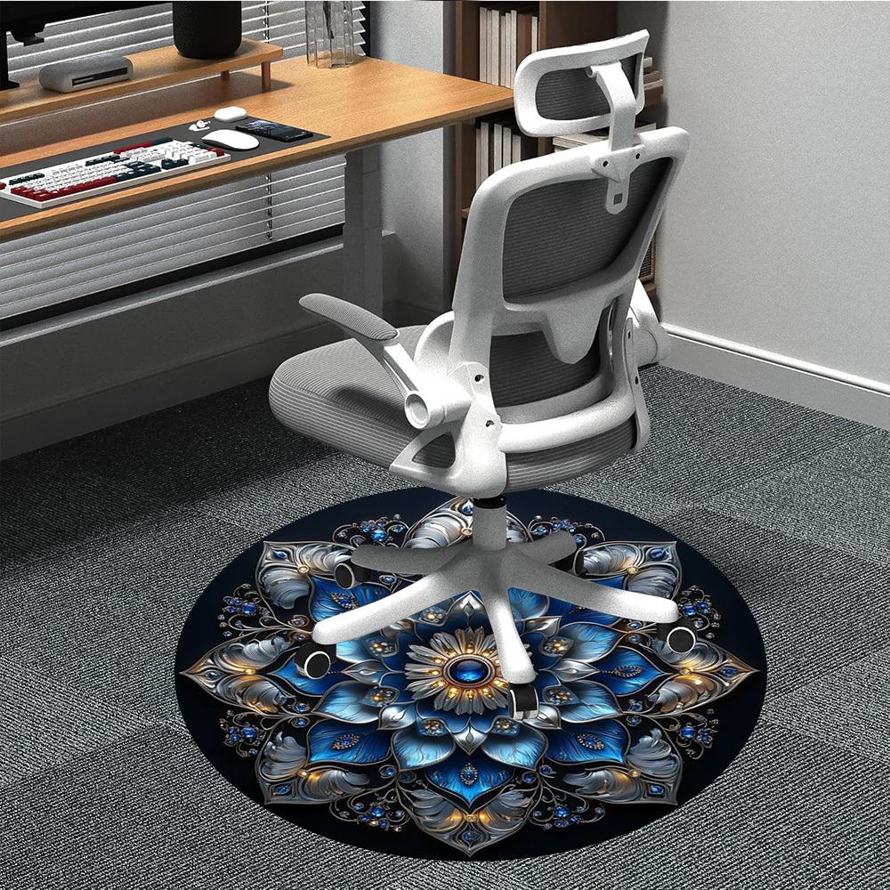 

1pc Blue Crystal Mandala Chair Carpet for Office Non-Slip Mat for Office - Decorative Floor Mat yy251030223 80cm by 80cm