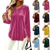 Women's Retro Color Neck Long Sleeve Pullover Top Casual Layering Shirt