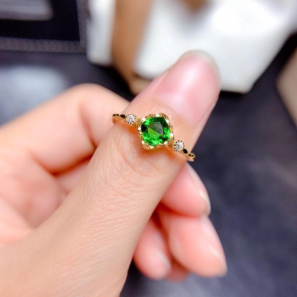 Retro Emerald Zircon Crystal Women's Fashion Jewelry Creative Geometric Niche Ring