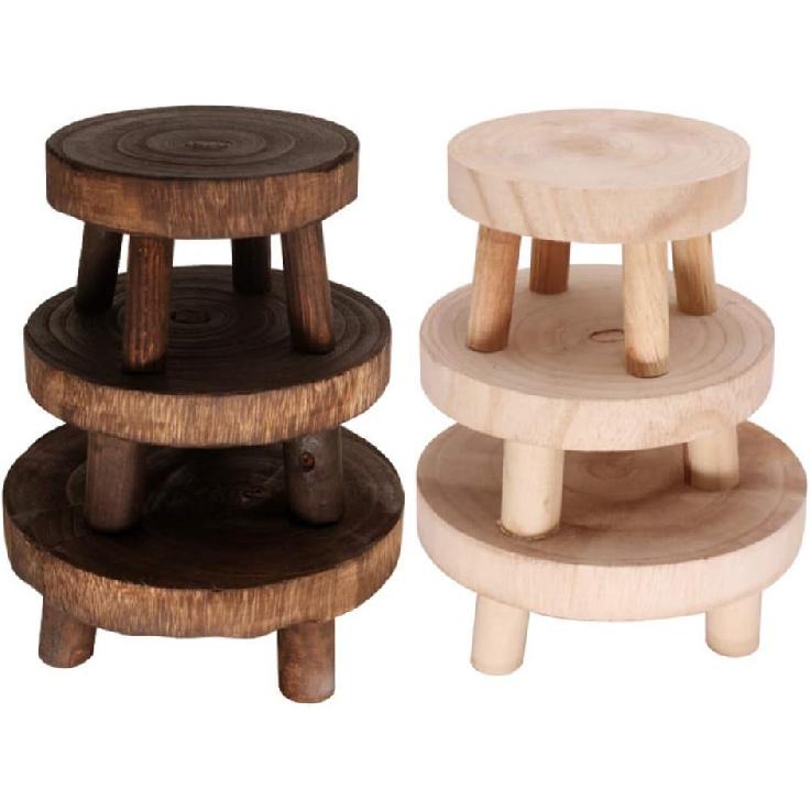 Mini Wooden Stool Display Stand, Flower Pot Stool Vintage Wood Grain Wooden Plant Stand for Indoor Outdoor Office Dining RoomDecor (A,S)