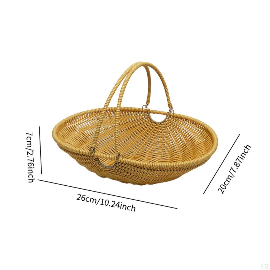 Imitation Rattan Kitchen Tote Bread Basket Iron Wire Frame Sturdy for Farmhouse Decor with Foldable
