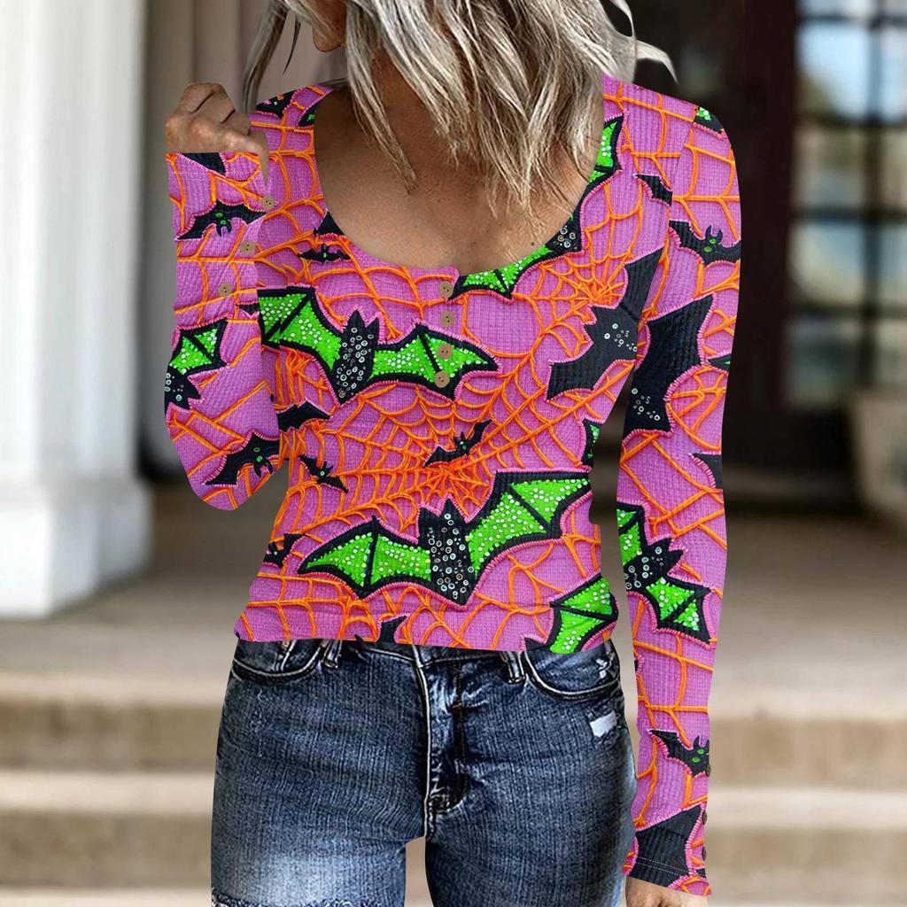 Women's Fashion Button Casual Halloween Knit Pullover Sweater