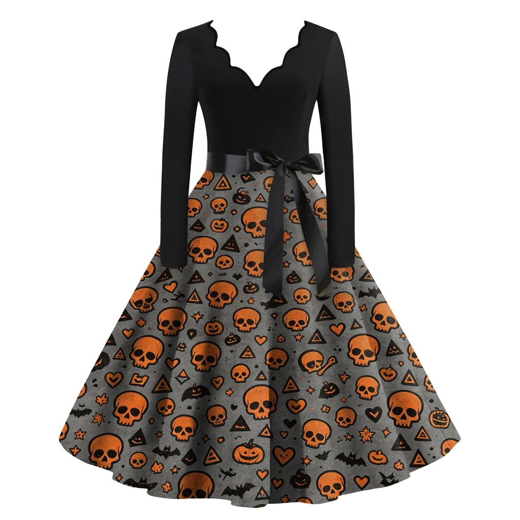 Women's Printed Maxi Dress for Halloween Theme Party, Costume Events and Night Out