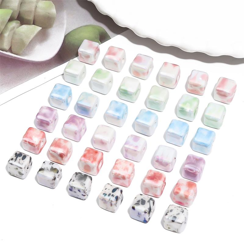 10Pcs Ceramic Ink Splatter Dyed Square Beads Charms Loose Spacer Beads for DIY Bracelet Necklace Jewelry Making Accessories