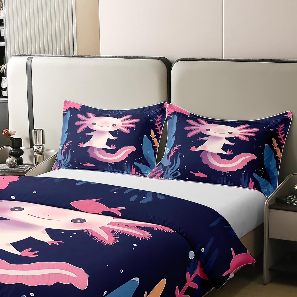 Comforter Kawaii Axolotl Full For Kids Boys Girls Room Decorpink Cute Cartoon Animal Bedding Set Sea Coral Shell Soft Warm