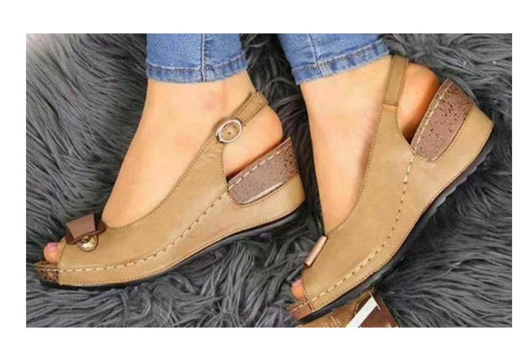 European American Plus Size Wedge Sandals - Thick Sole, Open Toe, Single Strap Buckle, Summer Outdoor, Size 43