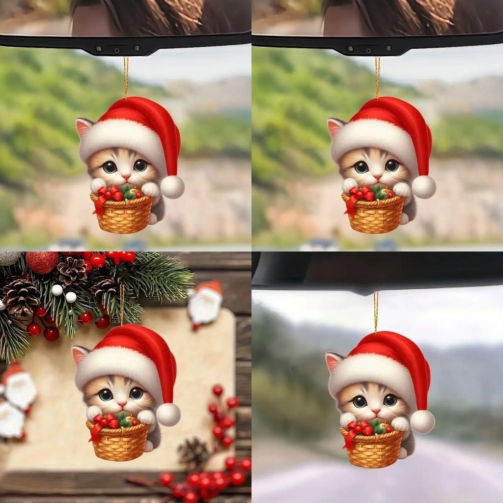 Cat Christmas Acrylic Car Cute Design Holiday Vehicle Accessories Decor Interior