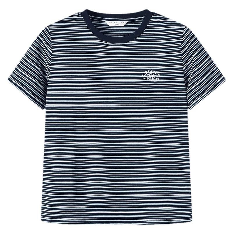 TonLion Women s Striped Short Sleeve T-Shirt M темно-синий