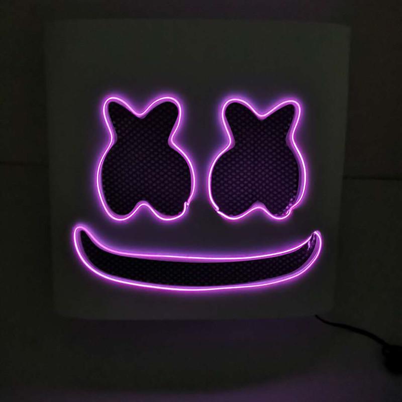 Halloween Light Up Mask Full Face LED Neon Marshmallow Mask Headgear Luminous DJ Music Festival Props Cosplay Rave Party Mask