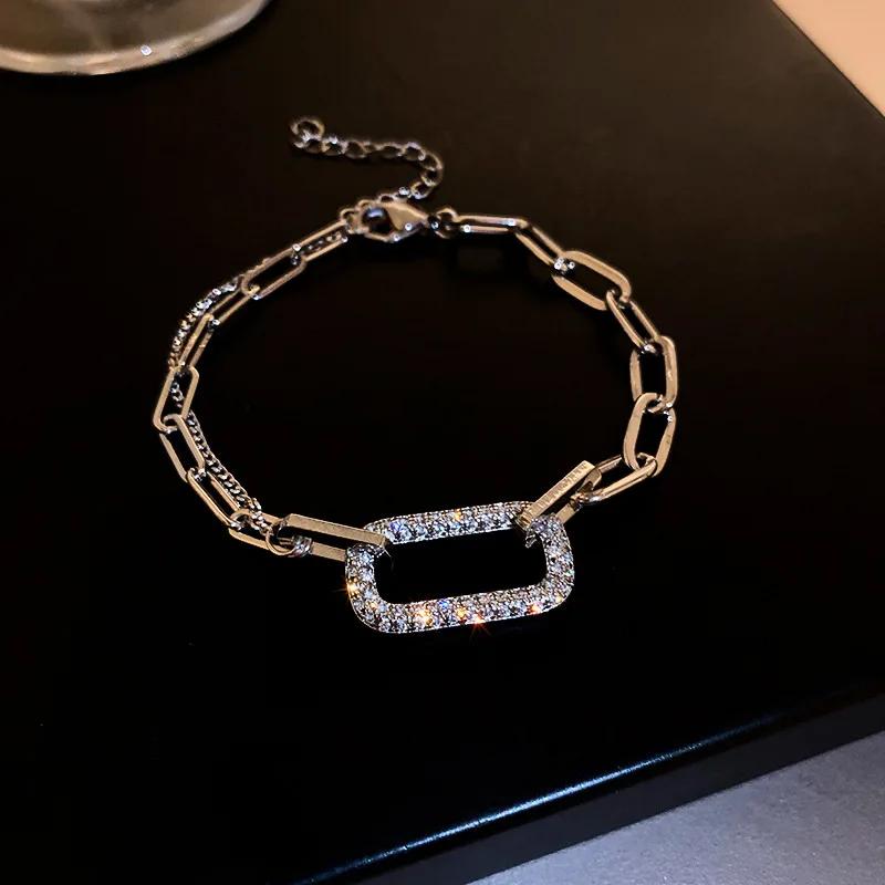 New Luxury Fashion Geometric Square Zircon Bracelet for Women High Quality Exquisite Hip Hop Rock Gold Color Bangle Jewelry Gift