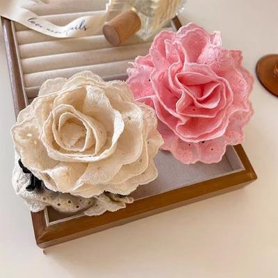 1pc Gentle Lace Rose Flower Hair Clip, Elegant French Hair Clip, Back of the Head Bun Shark Clip, Half-up Hair Clip