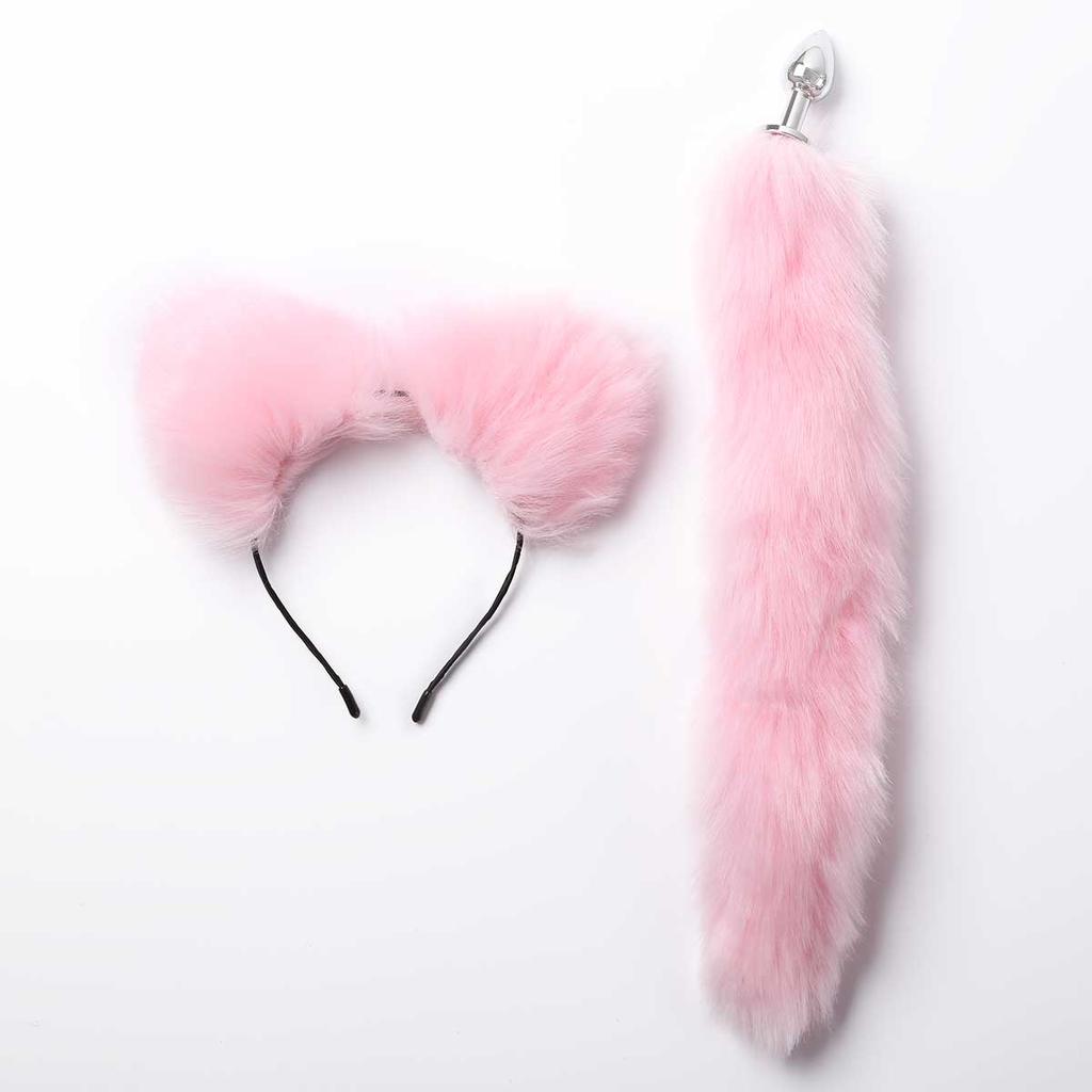 Frauen Erotische Cosplay Sex Kostüm Set Schwanz Metall Anal Butt Plug Spielzeug mit Faux Pelz Tier Ohren Stirnband Erwachsene Sex spiel