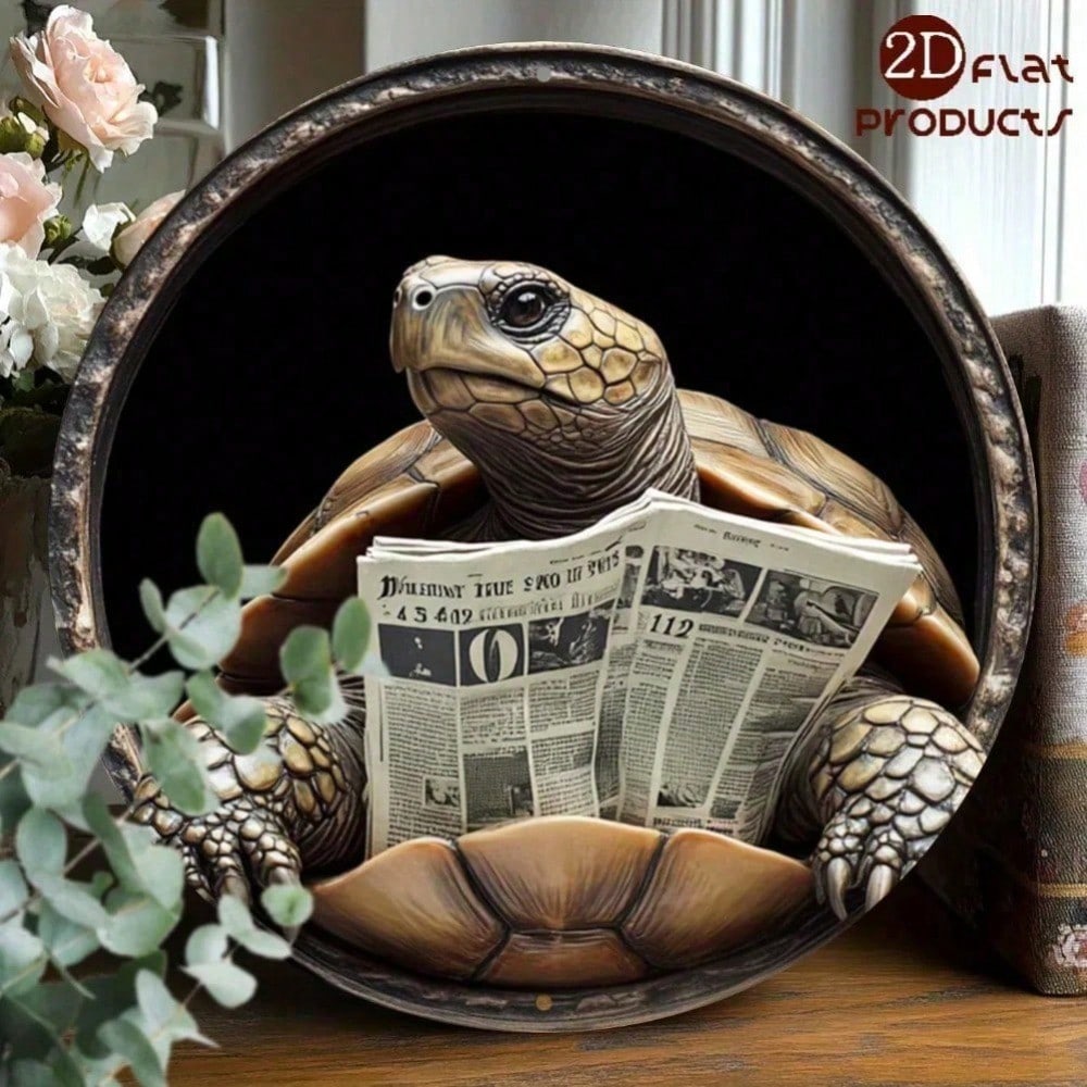 

Retro Tortoise Reading Newspaper Metal Sign 8x8 Inch Vintage Tin Plate Wall Art Home Decor For Bar Cafe Kitchen 20x20 різнокольоровий