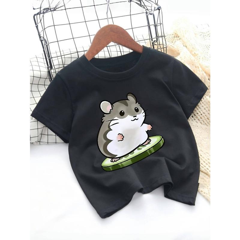 

European Size Childrens Round Neck T-Shirt Casual Fashion Print Top 98cm чёрный