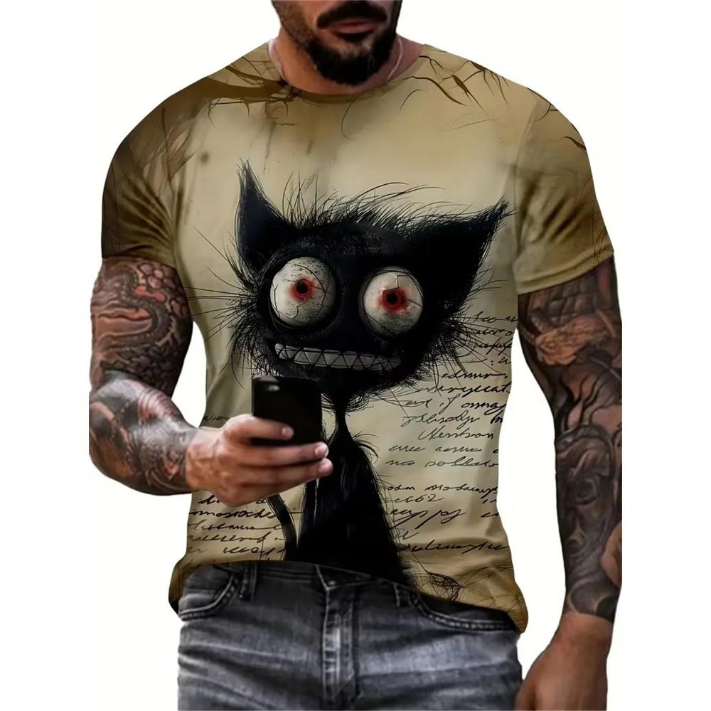 O Neck Pullover Vintage Men's Oversized Clothing Sportswear Funny Animal Print Casual Short Sleeve