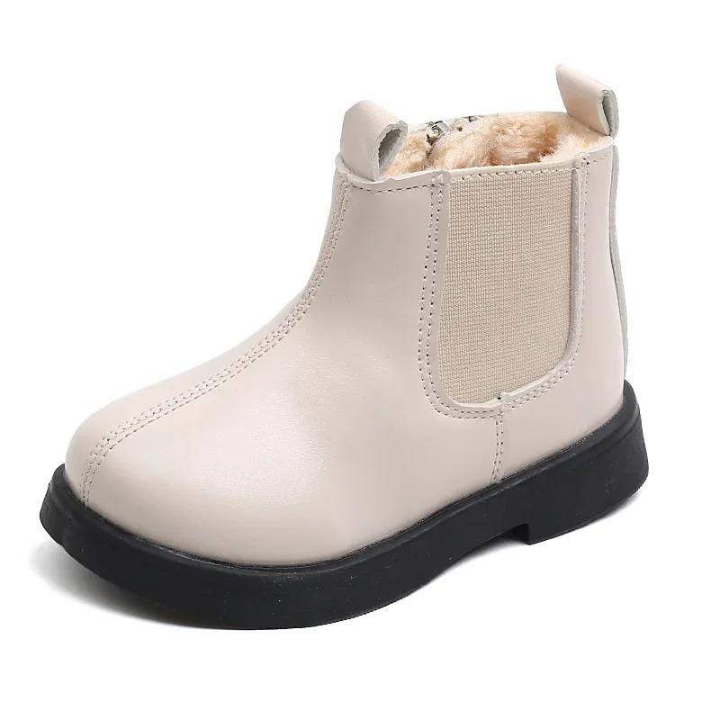 

Girls Short Boots Chic Winter Versatile Casual Boys Ankle Boots Non Slip Non-slip Children Warm Boots Round-toe 22 бежевый