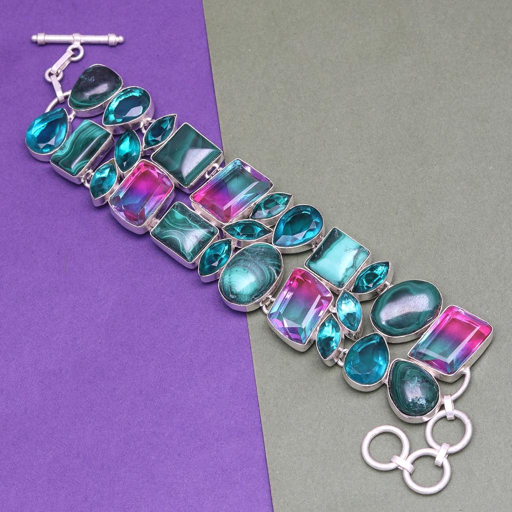 Bracelet Malachite Sterling Gemstone Jewelry Handmade Green Cuff