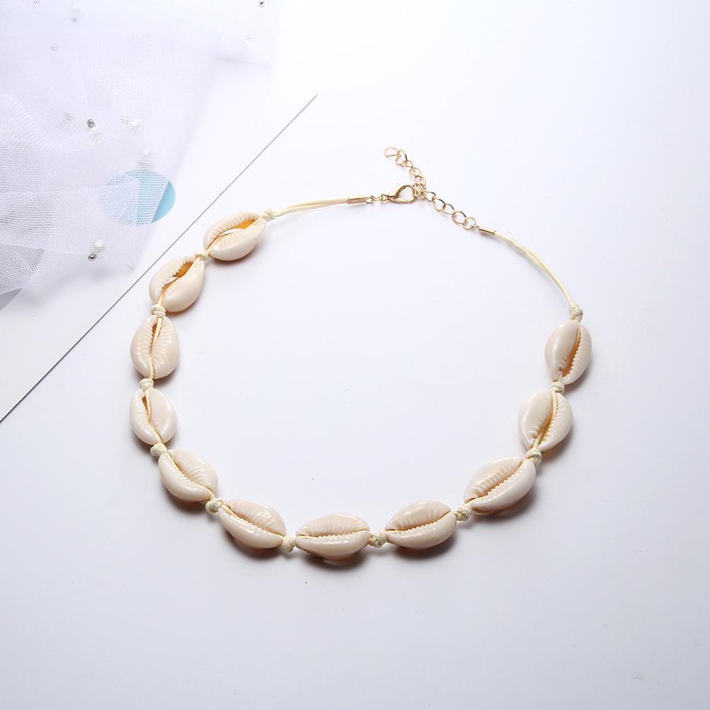 Bohemian White Shell Necklace with Rose Gold Clavicle Chain - Handmade Woven Jewelry with Lobster Clasp.
