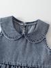 Single-piece Girls' Casual Everyday Cute Simple Versatile Denim Dress with Large Lapel Bow Embroidery, Sleeveless Peter Pan Collar