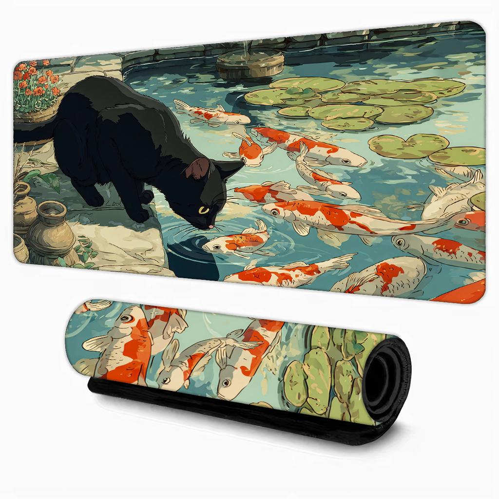 Green Aesthetic Cute Cat Design anime Mouse Pad Desk Mat Gaming pad NonSlip Stitched Edge desk accessories Computer mousepads