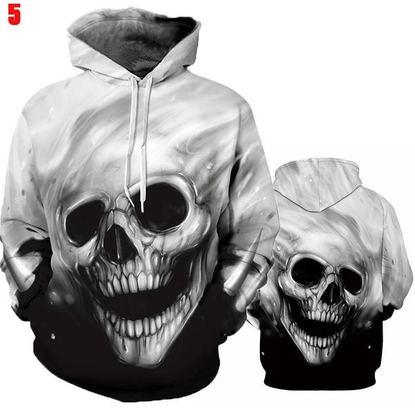 Unisex 3D Skull Print Hoodies Men Women Personality Hip-hop Street Hoodie Pullover