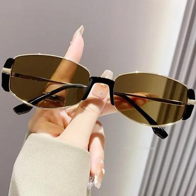 Retro Narrow Frame Cat Eye Sunglasses Hexagonal Rectangle Metal Frame SunGlasses for Women Men Travel Outdoor Sunglasses UV400