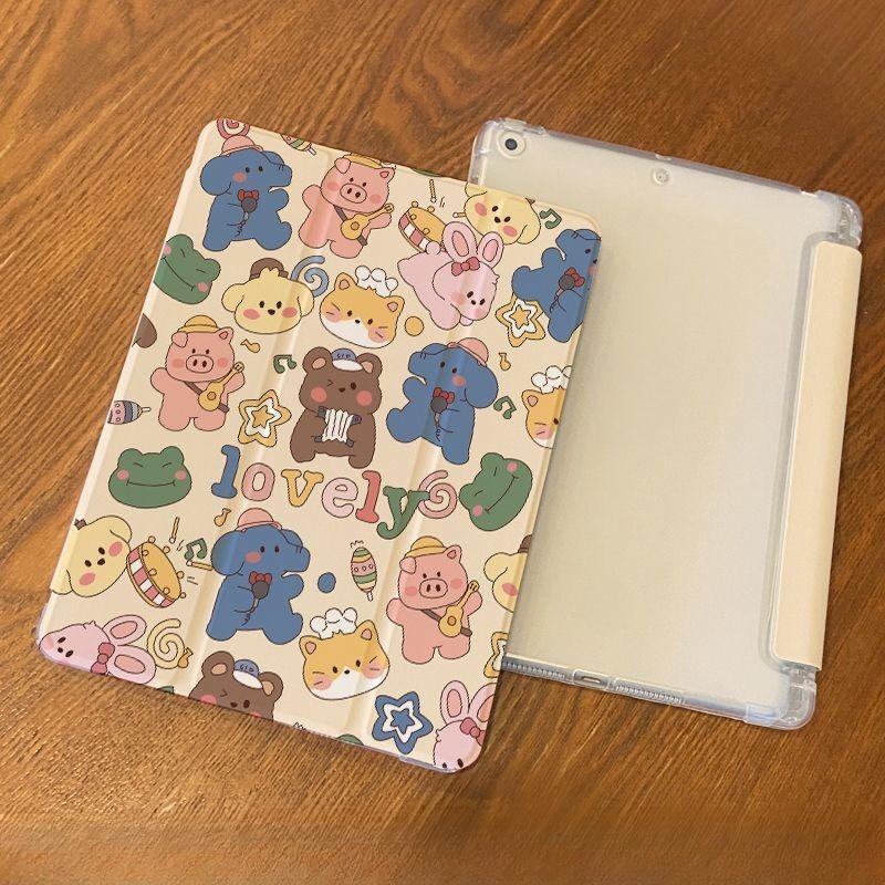 Für iPad Air6 Hülle Niedliches Lustiges Tiermuster iPad Dreifach faltbare TPU Hülle für gen9 gen8 gen7 10.2 2018/17 6. 5. 9.7 mit Stifthalter