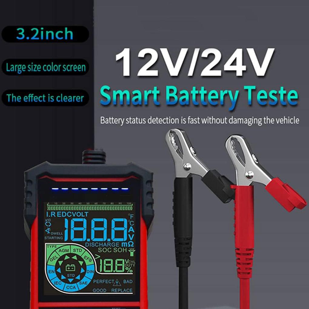 Tester Akumulatora Samochodowego 12V 24V Wykrywanie Systemu Akumulatora 3,2-calowy Kolorowy Ekran Inteligentny Analizator Akumulatora Samochodowego Narzędzie do Akumulatora Samochodowego
